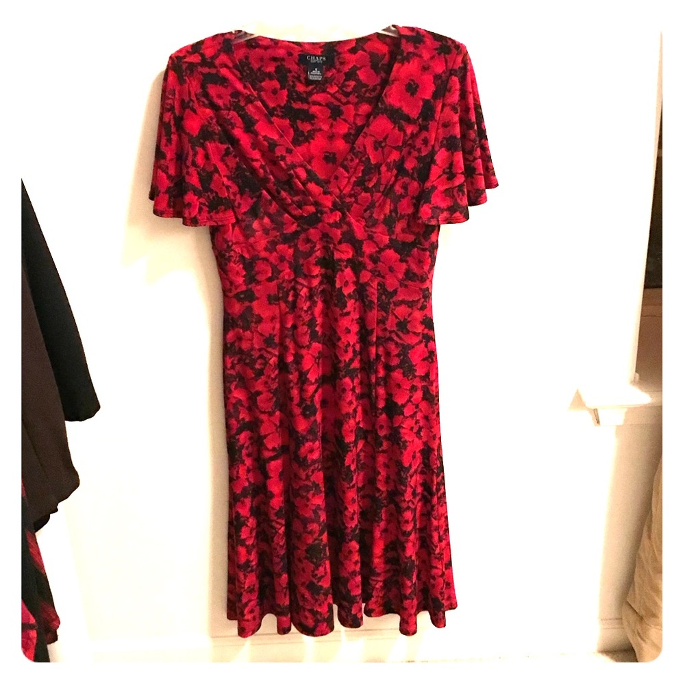 Red and black floral dress